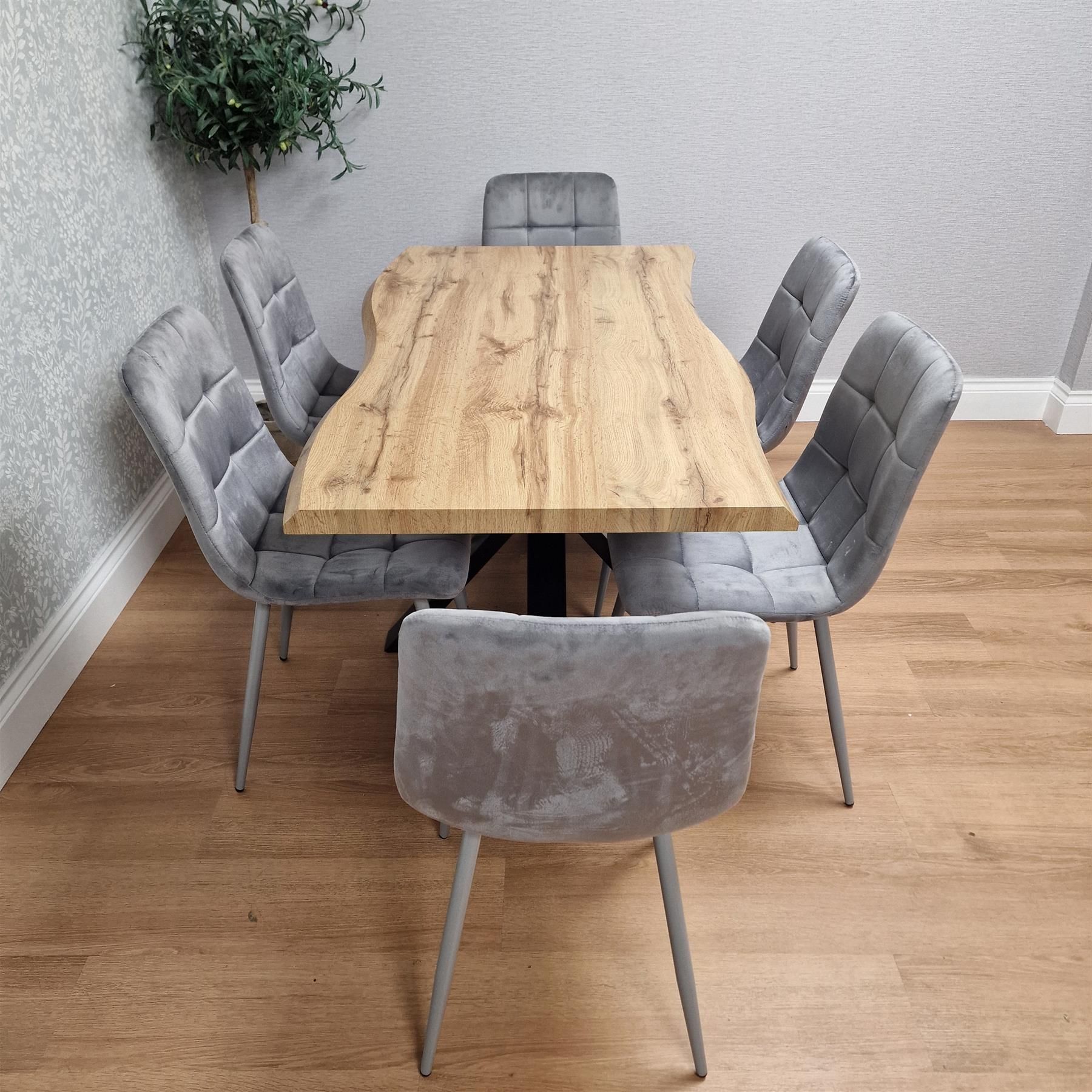 KOSY KOALA Dining Table And 6 Chairs Modern Dining Table Set With 6 Grey Velvet Chairs Dining Room Furniture