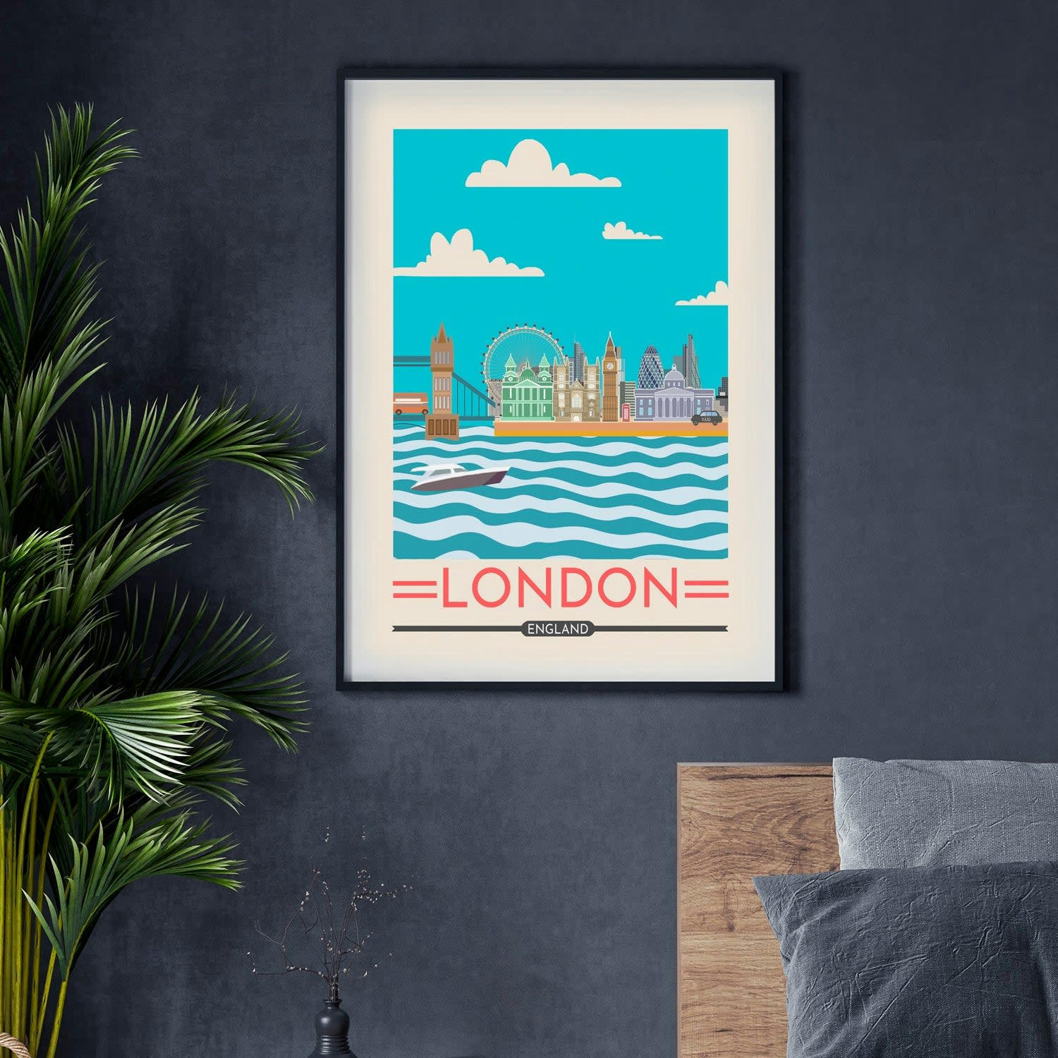 CIUDADES - Affiche avec cadre noir - Londres - 50x70