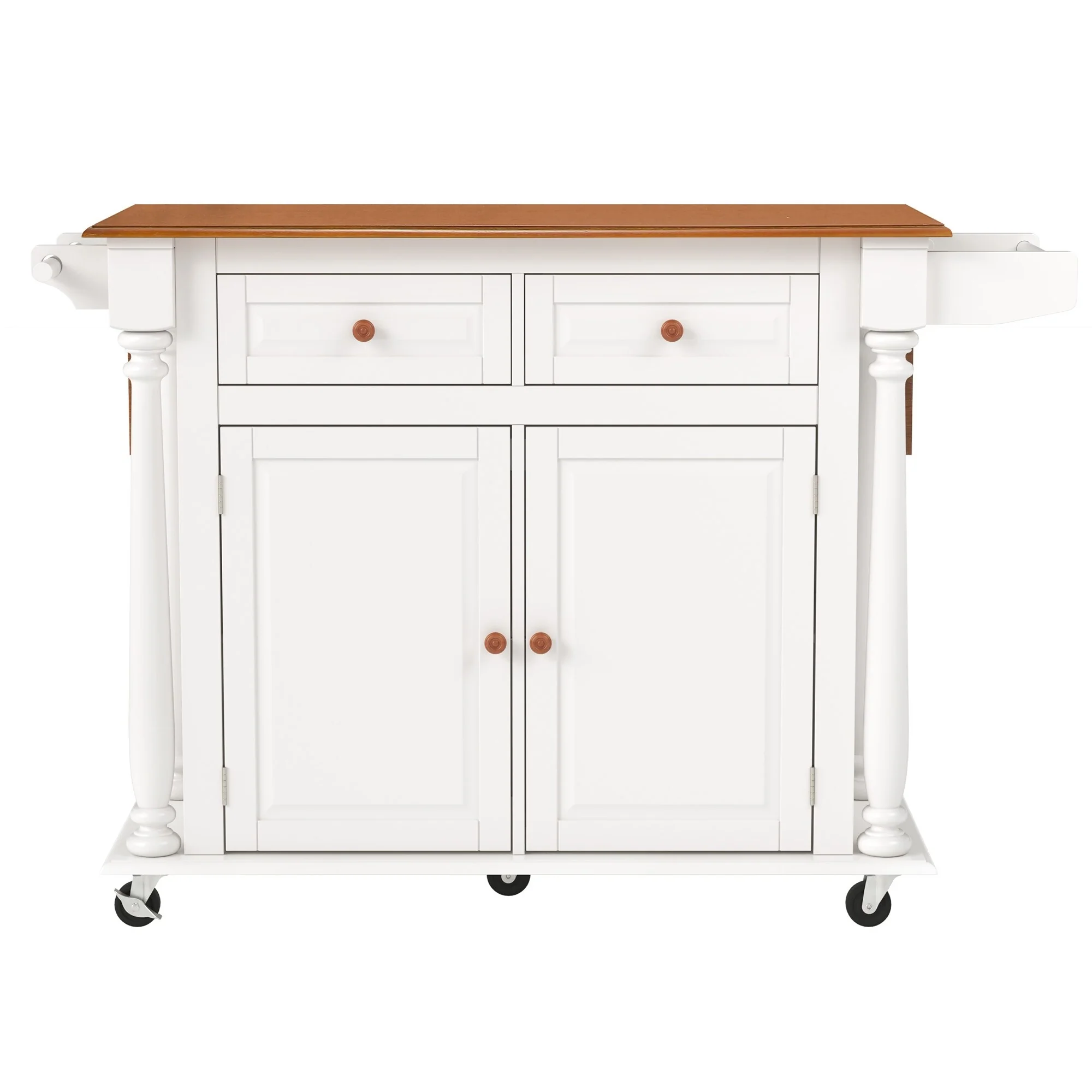 LUE BONA Kitchen Island Car With Solid Wood Top, Rolling Kitchen Trolley Cart with Large Storage Cabinet - N/A