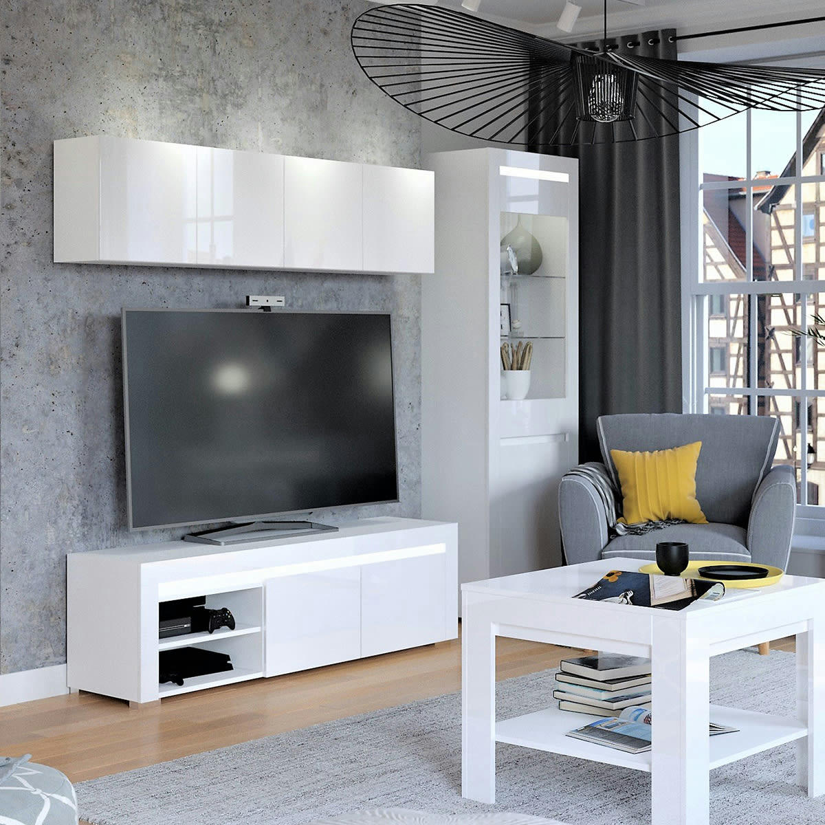 - Vitrine 2 portes LED inclus stratifiés blanc