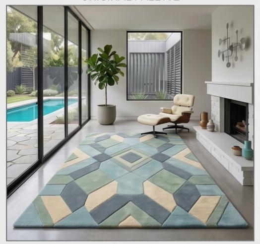Modern Blue Geometric Area Rug, Contemporary Abstract Rug, Living Room Rug, Modern Minimalist Carpet, Bedroom Area Rug, Handmade Rug6x8