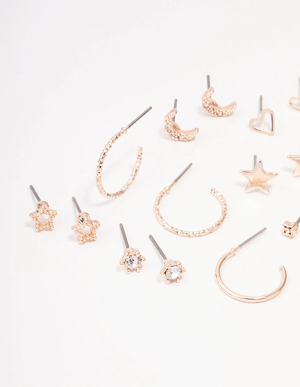 Rose Gold Celestial Heart Stud Earrings 12-Pack