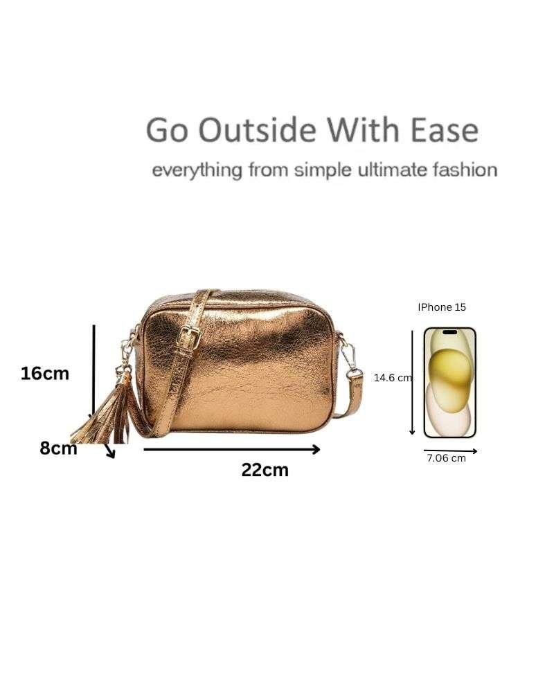 Kitise Metallic Shade Camera Crossbody Bag With Tassel Charm
