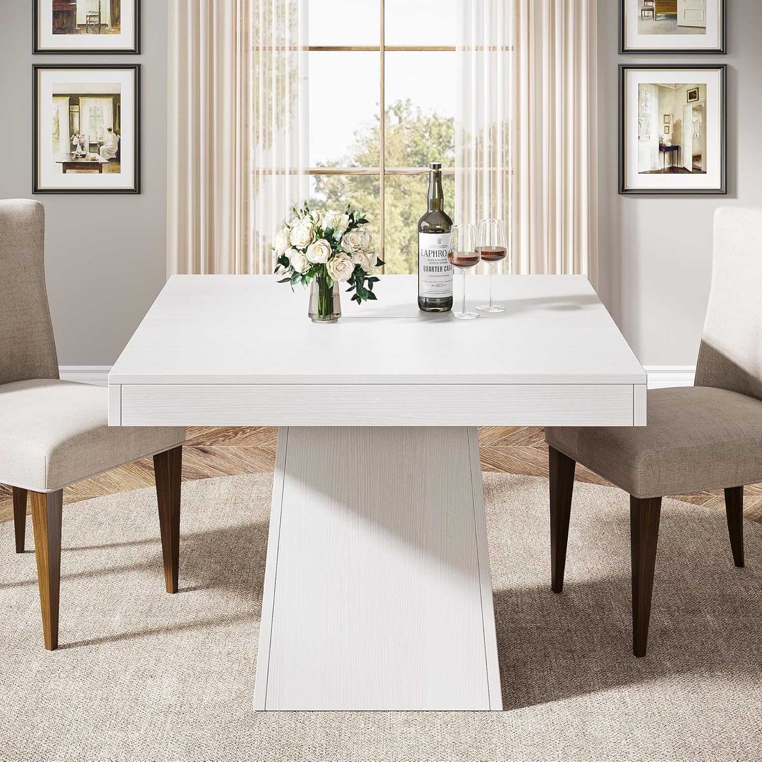 Tribesigns Square Dining Table for 4, 31.5-Inch Small Kitchen Table with Sturdy Pedestal Base, Farmhouse Dinner Table for Dining Room, Living Room, Kitchen, White