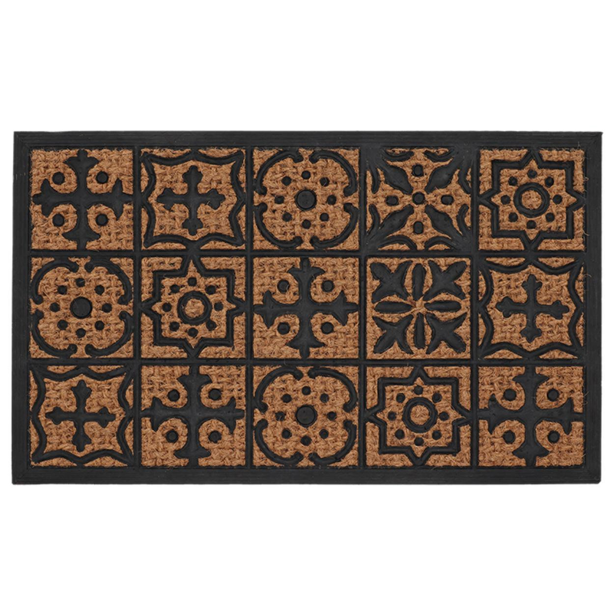 Wycieraczka z włókna kokosowego brązowa 75x45 cm mozaika ozdobna