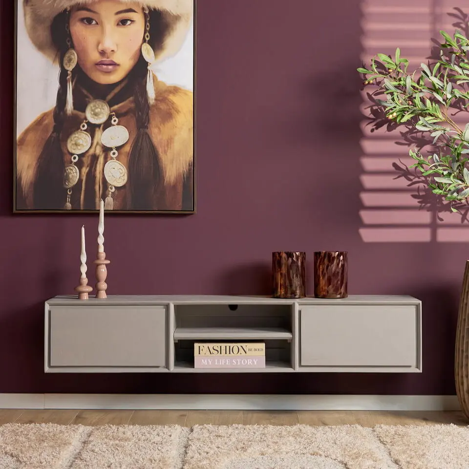 Tv-meubel Zwevend Taupe Hout - 160x35x30cm - Ambiance