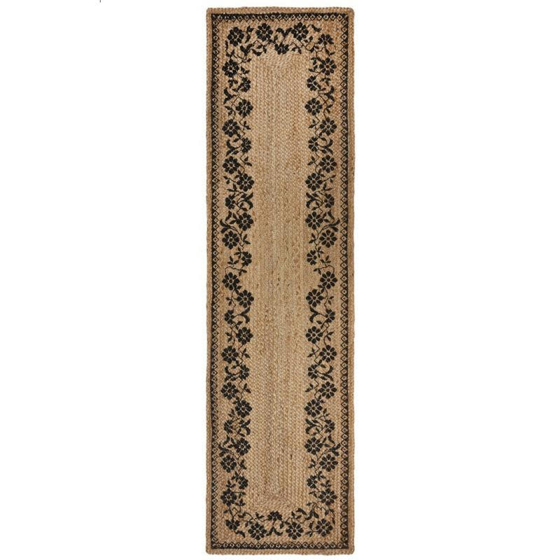 MAISIE - Tapis en jute naturel motifs noirs 60 x 230