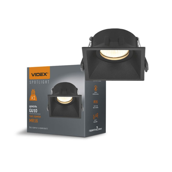 Oprawa wpuszczana kwadratowa czarna 9,2cm Spotlight 1xGU10x30W IP20 Videx