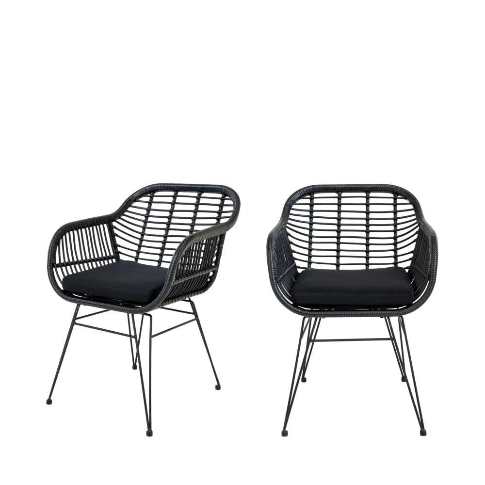 TRIESTE - Lot de 2 fauteuils indoor/outdoor aspect rotin et métal avec coussin n