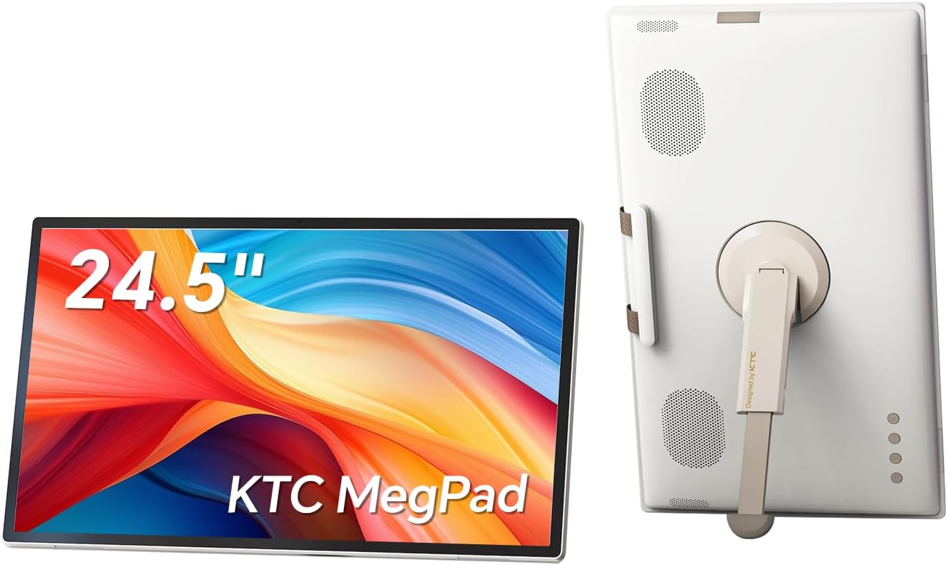 KTC 25 Inch MegPad Portable TV Touchscreen Monitor 1080p  Android 14 Google EDLA Certification with Camera Built-in Battery for Outdoor Camping Travel  Remote Control  A25Q5