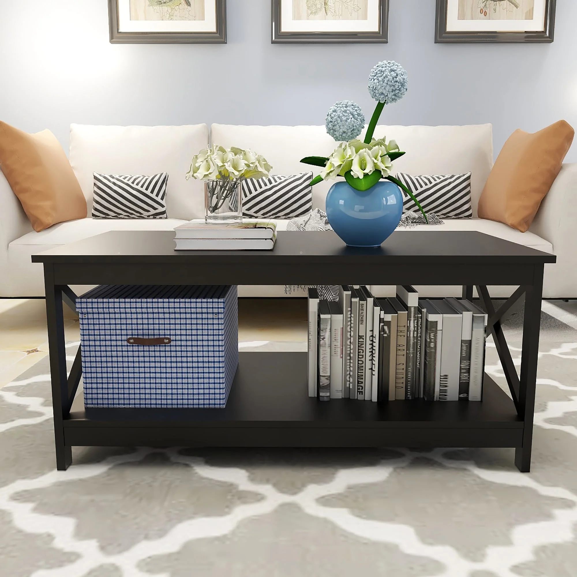 Nestfair Black Wood Coffee Table End Table