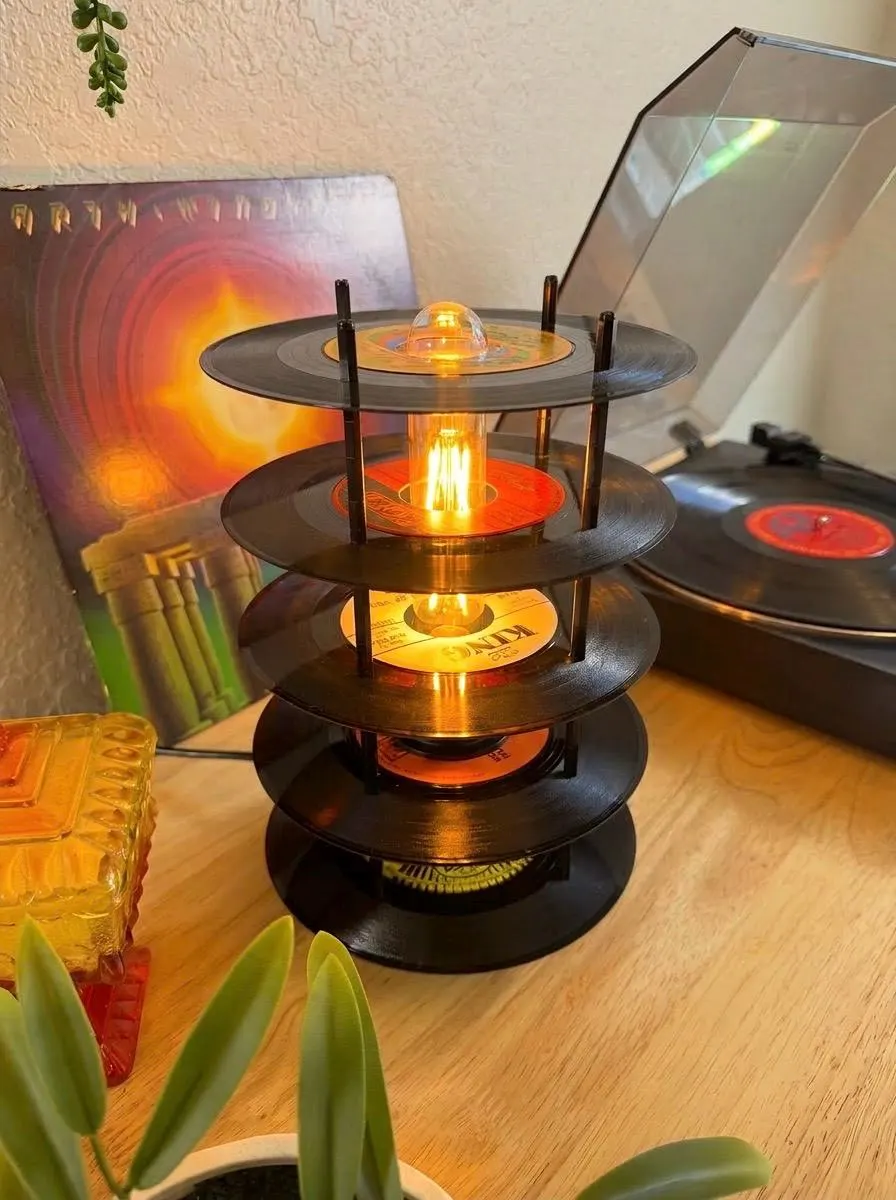 Vinyl Record Lamp – Handmade Upcycled 5 Tier Record Light – Retro Music Room Decor – Unique Gift for Music Lovers - Artisan Lamp