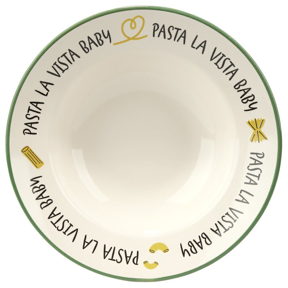 Assiette à pâtes ronde Pasta la vista Baby faïence blanc liseré vert Ø26xH6,5cm