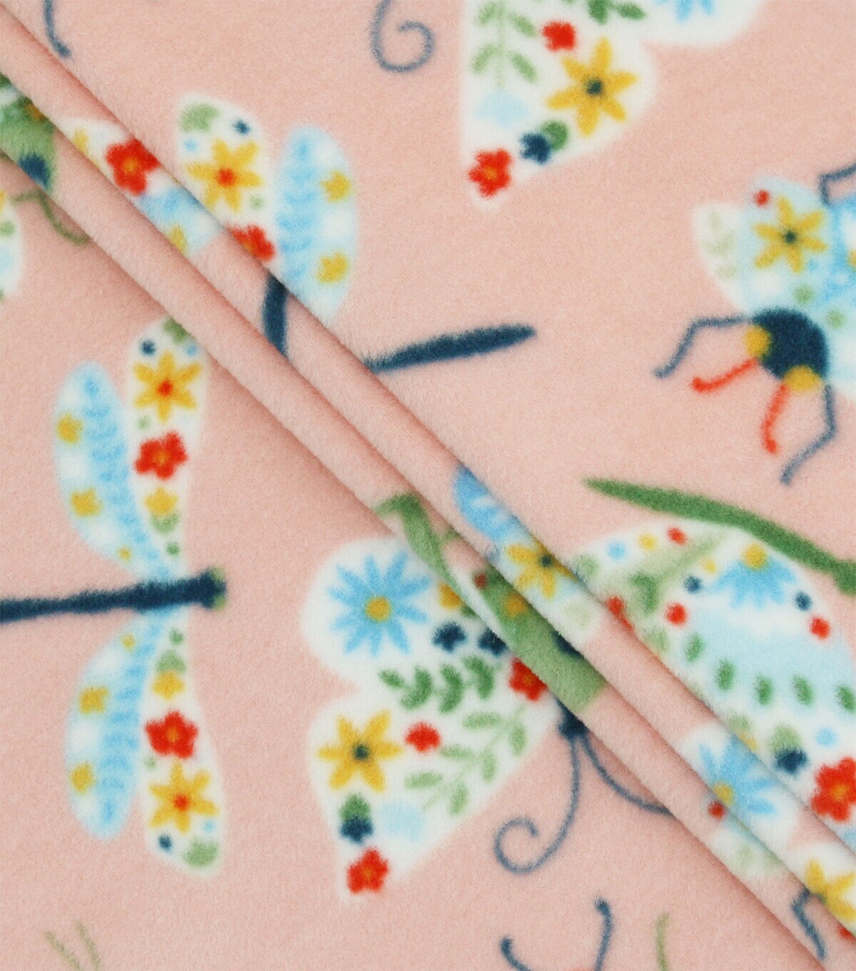 Springtime Floral Bugs on Pink Anti Pill Plush Fleece Fabric