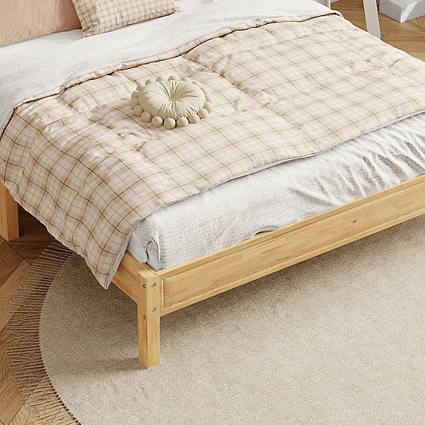 Lit double 160x200 cm, lit en rotin, cadre bois, confortable, pour adultes et enfants