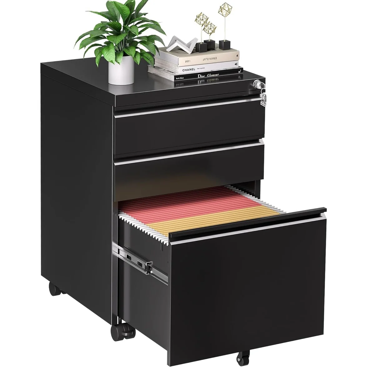 3 Drawer Rolling Metal Locking File Cabinet