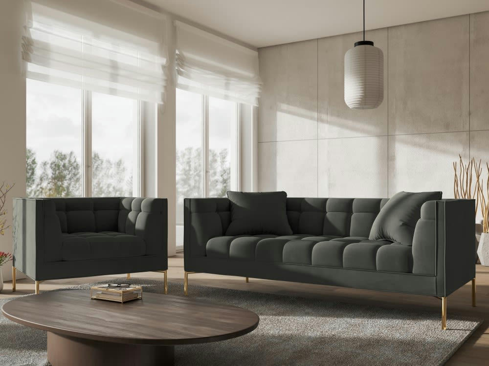 KAROO - Fauteuil velours gris foncé