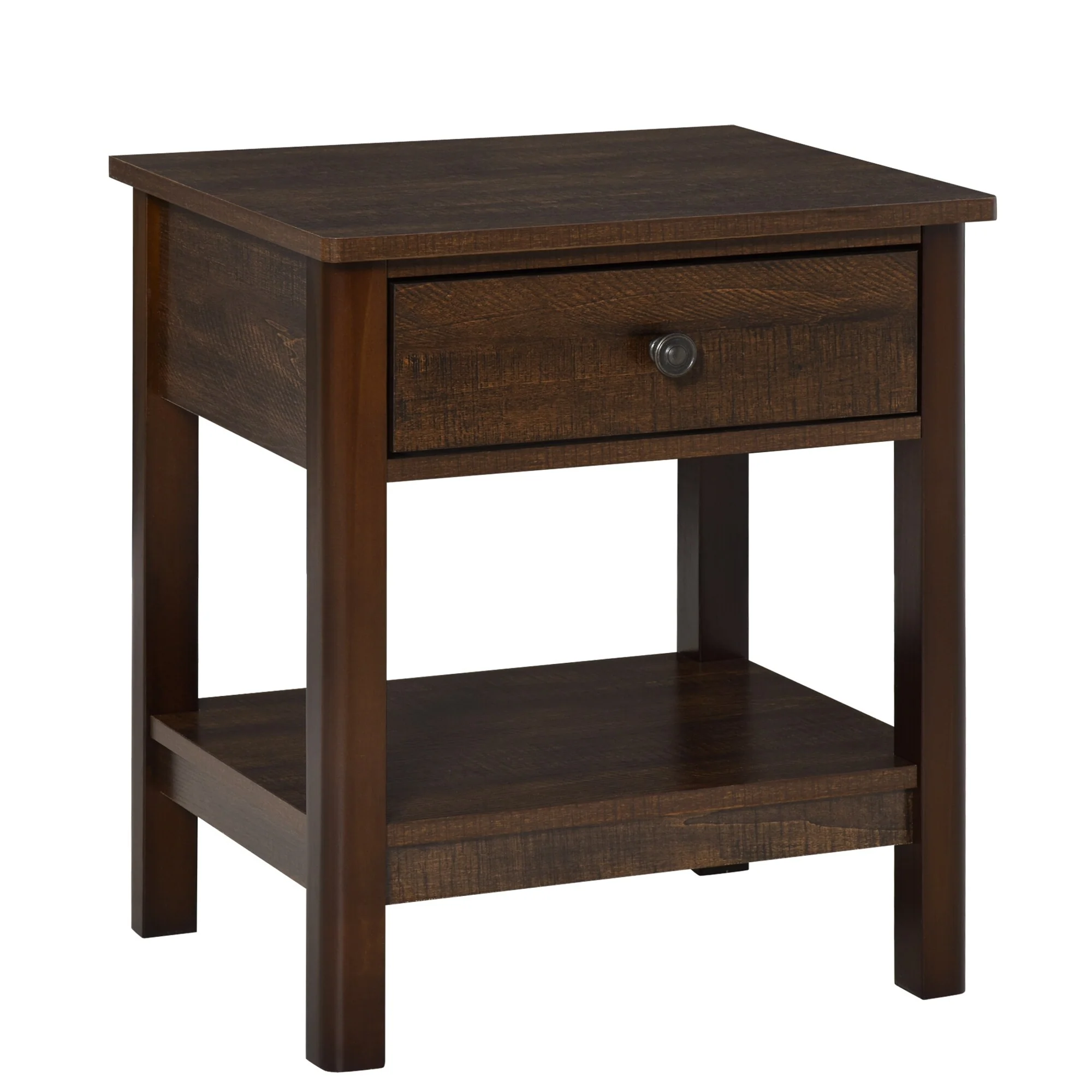 HOMCOM Bedside Night Stand with Drawer, Top and Bottom Shelf for Small Spaces, Dark Brown