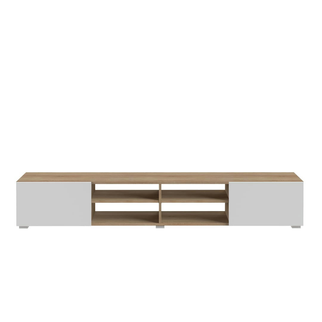 PODIUM - Meuble TV effet bois chêne naturel et blanc