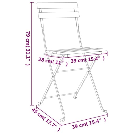 NNEVL Folding Bistro Chairs 4 pcs Solid Wood Acacia and Steel