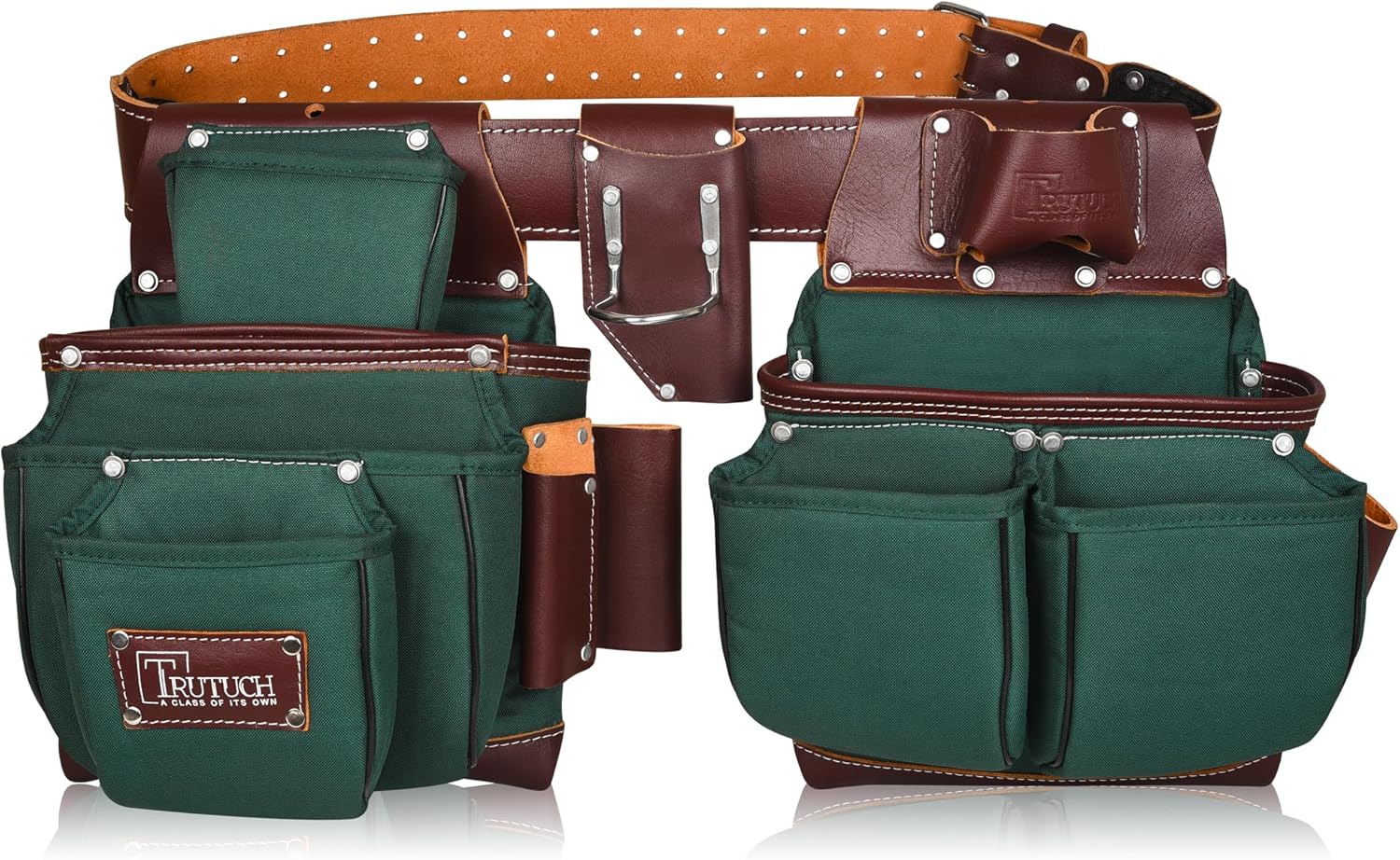 Nylon and Leather Tool Belt | Framing Tool Bags/Pouch | for Carpenter, Construction, Framers & Electrician (Green)