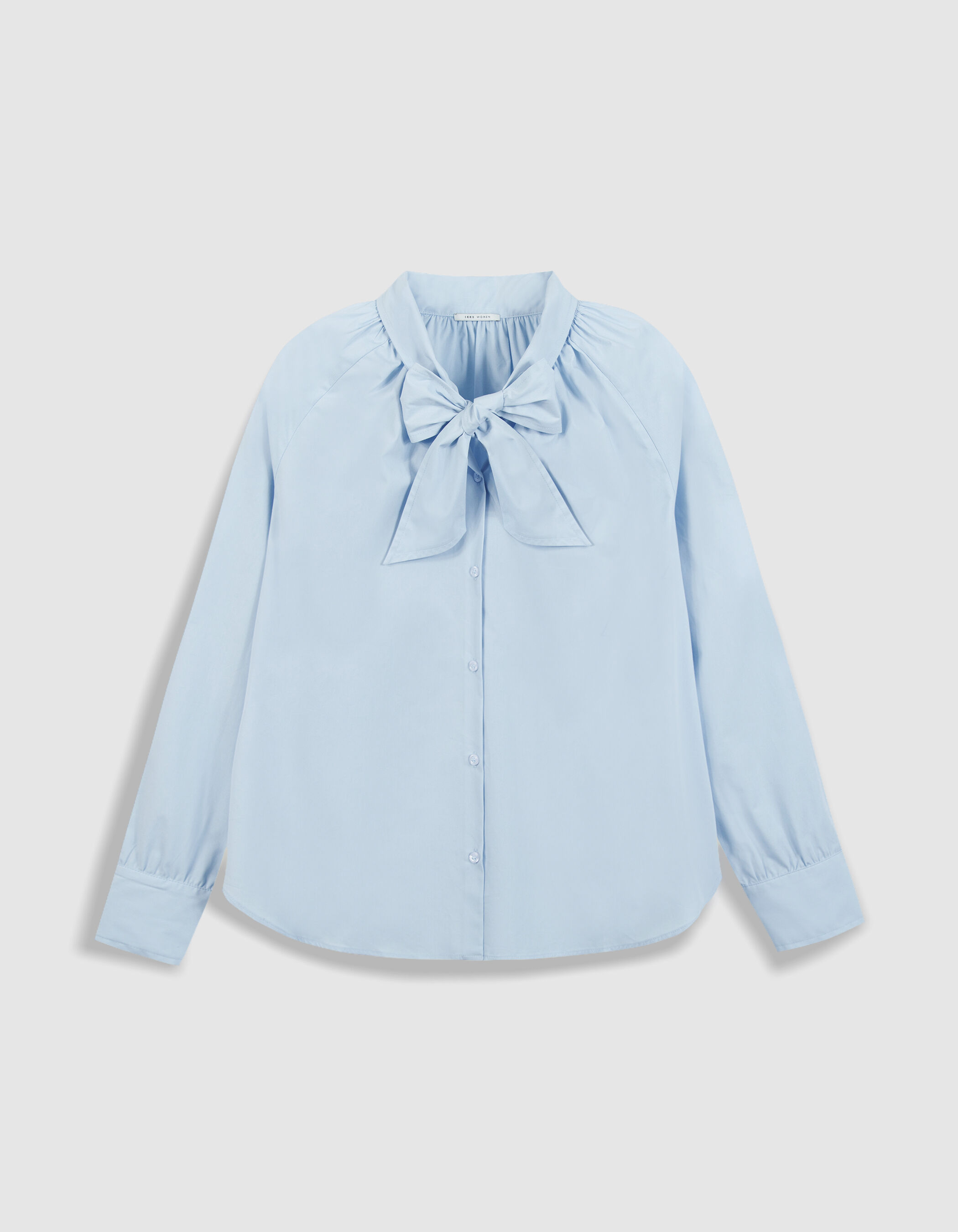 Chemise manches longues bleue col lavallière Femme