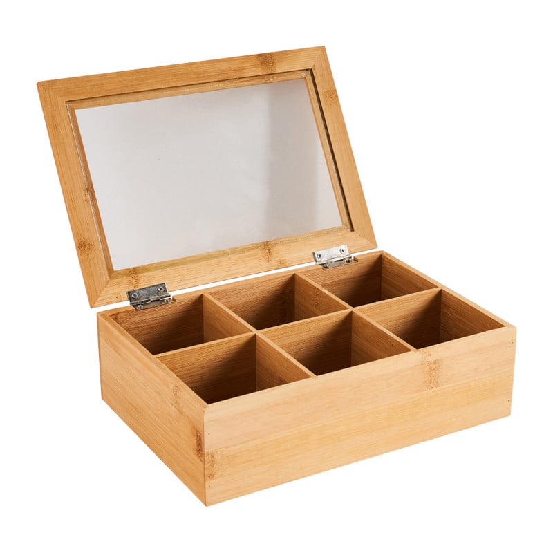 Bamboe theekistje - 6 vakken - 23x16x8 cm