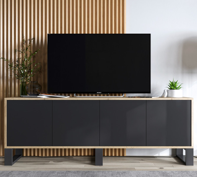 Szafka RTV Loft Komoda Industrial Wotan czarny MAT