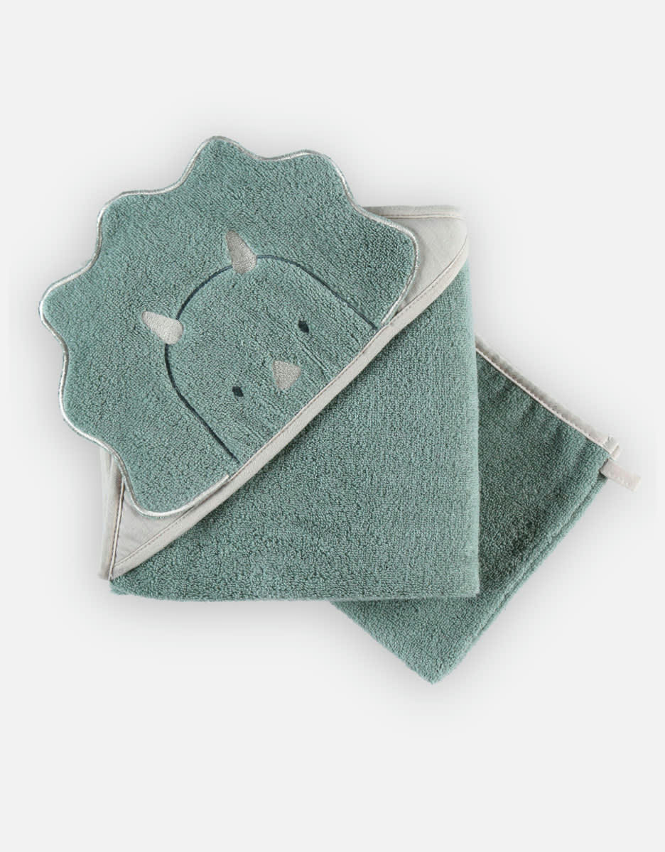 - Cape de bain avec gant dinosaure vert  (75 x 75 cm)