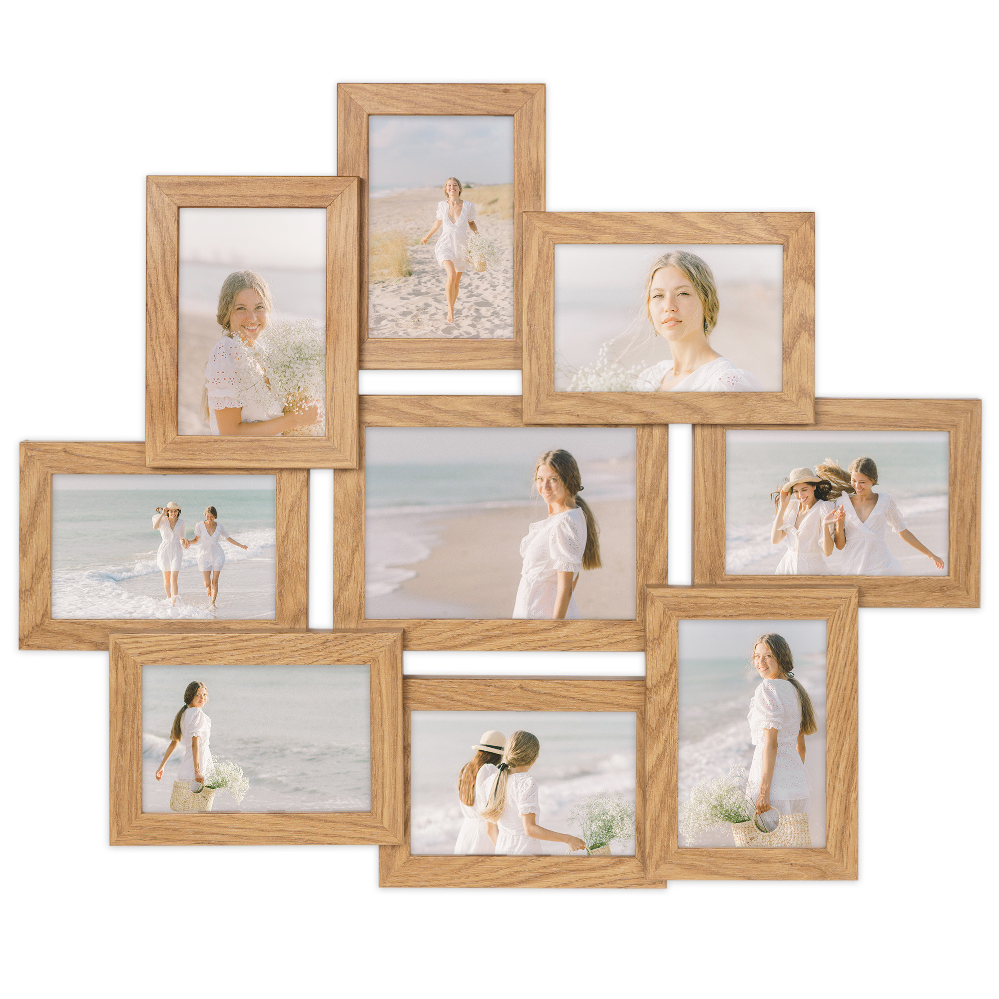 Multirama dębowa ramka na dziewięć zdjęć 10x15 cm 13x18 cm 9 w 1 FRAMAI®