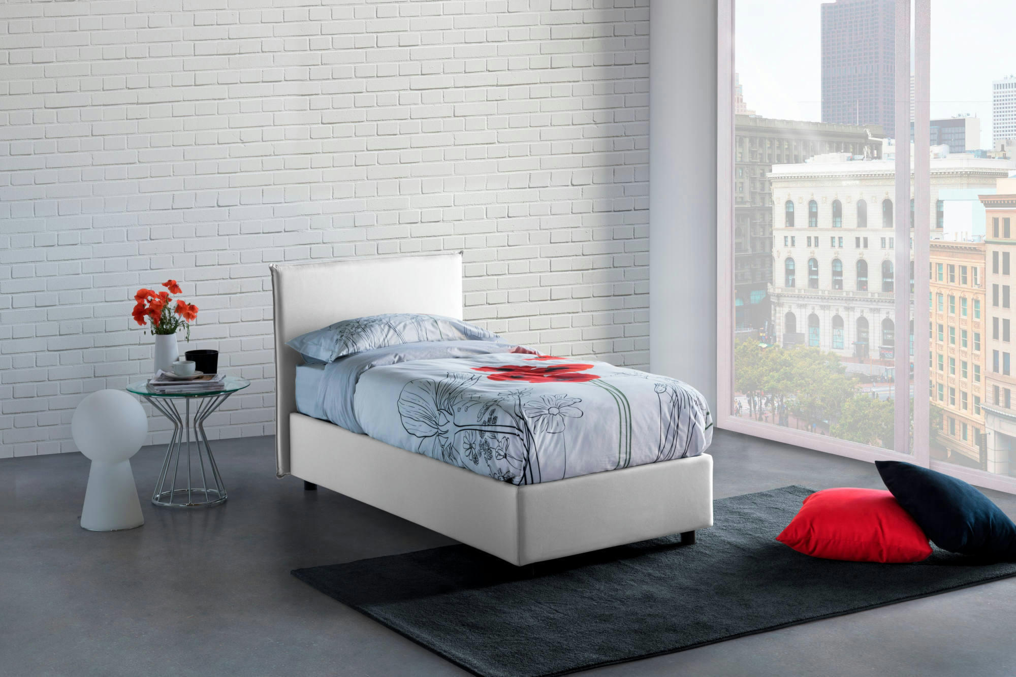 BEATA - Lit coffre 140x190 cm en tissu blanc