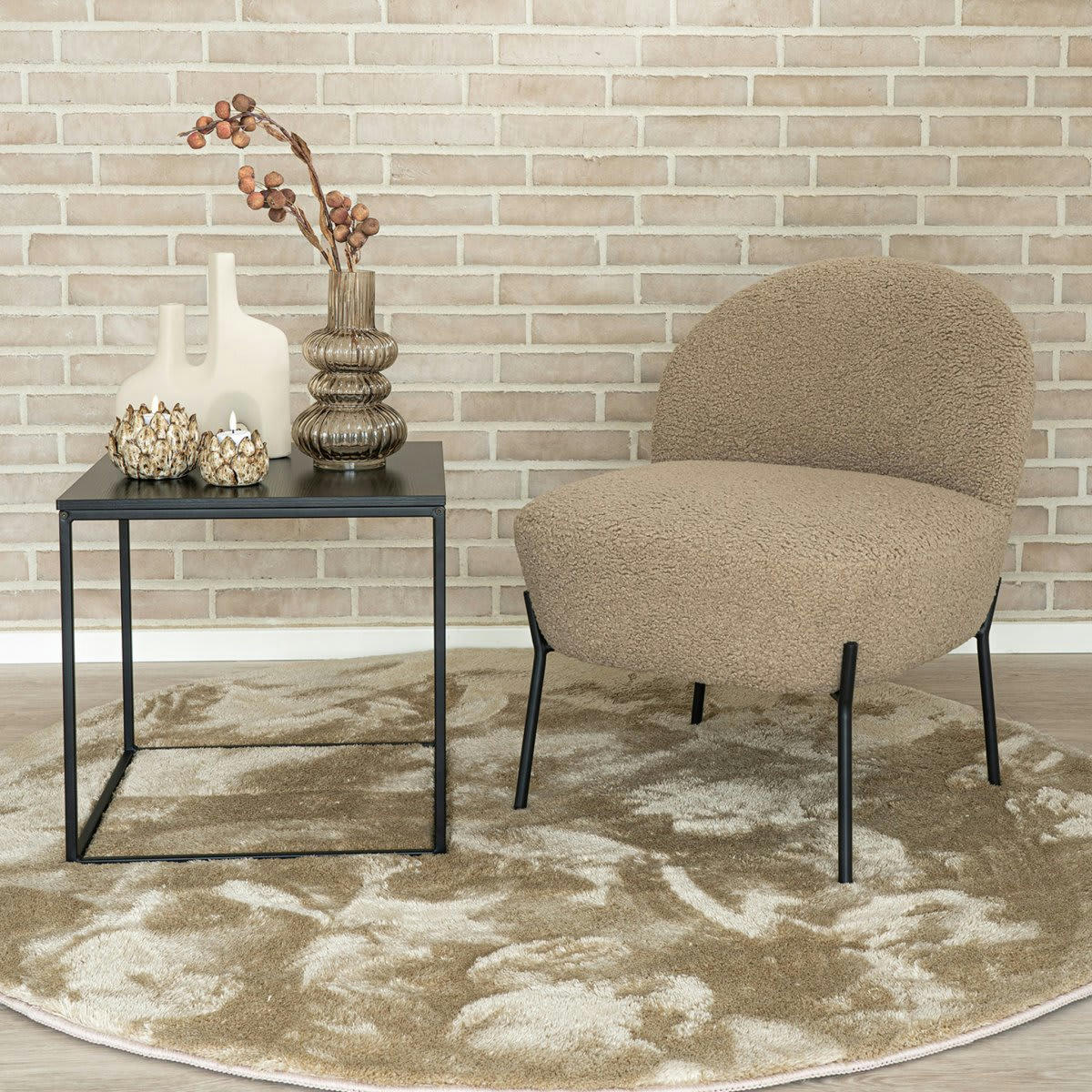 MELISSA - Fauteuil rond en tissu bouclé beige