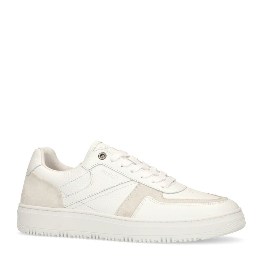 Manfield Witte leren sneakers met suède details
