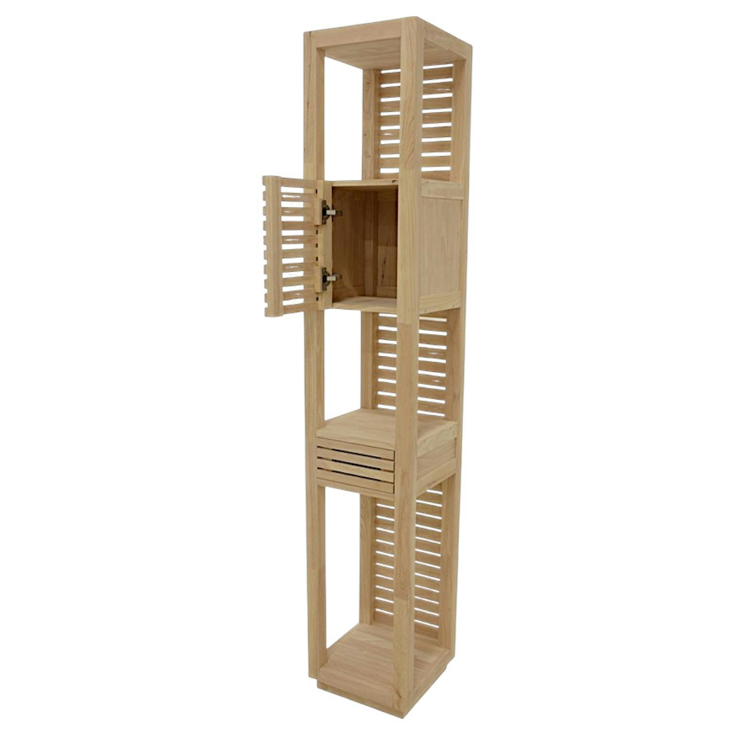 Colonne ouverte Hévéa 1 porte Persienne, 1 tiroir façade Persienne, 3 niches 35x35x195cm NEW ORLEANS