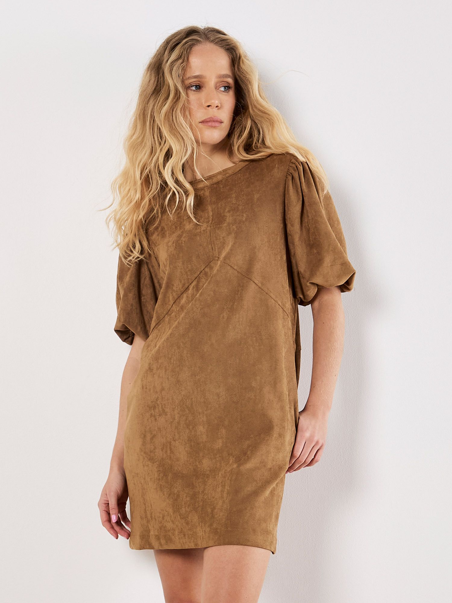 Apricot Suede Shift Mini Dress