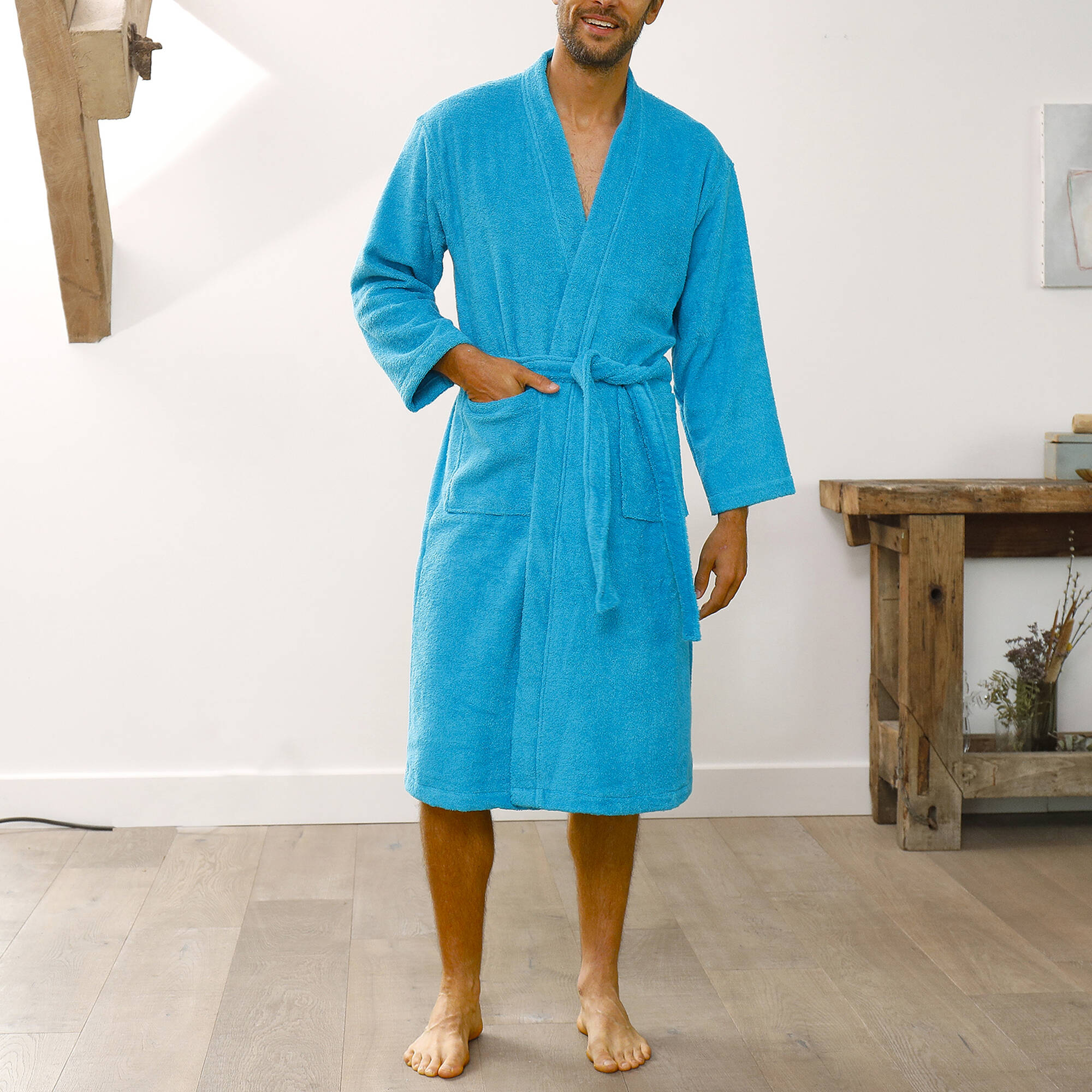 Peignoir mixte adulte col kimono éponge bouclette
