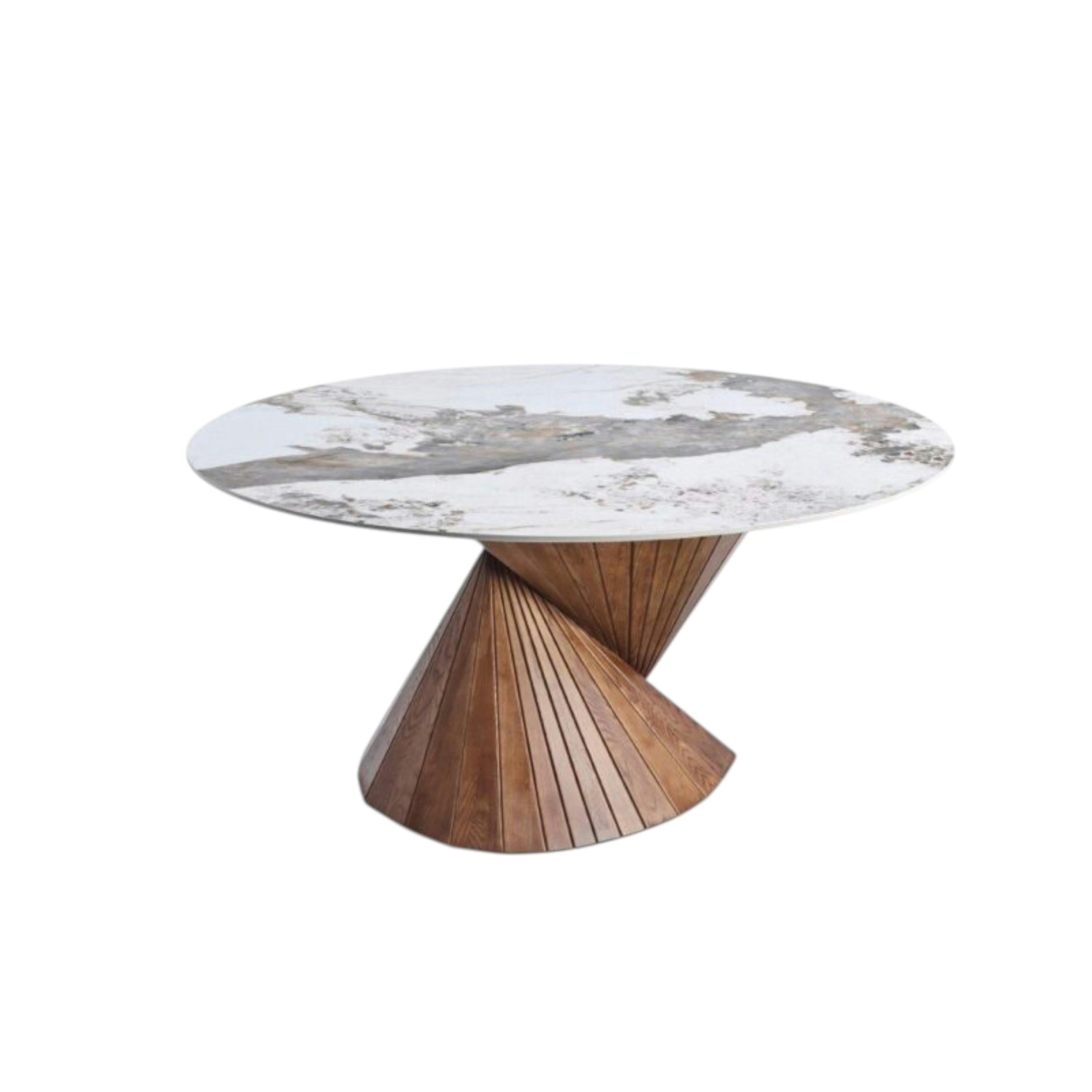 Table ronde céramique pied conique bois marron ⌀160 cm ALDER