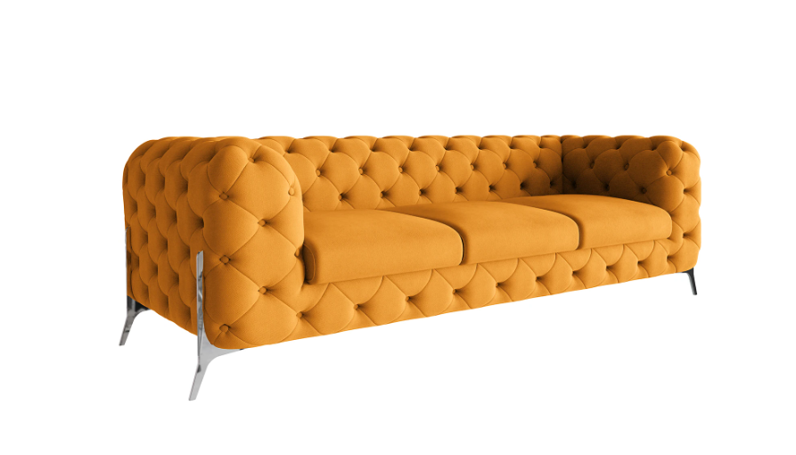 Ropez Chelsea Bis sofa 3 pikowana pomarańczowa nogi srebrne