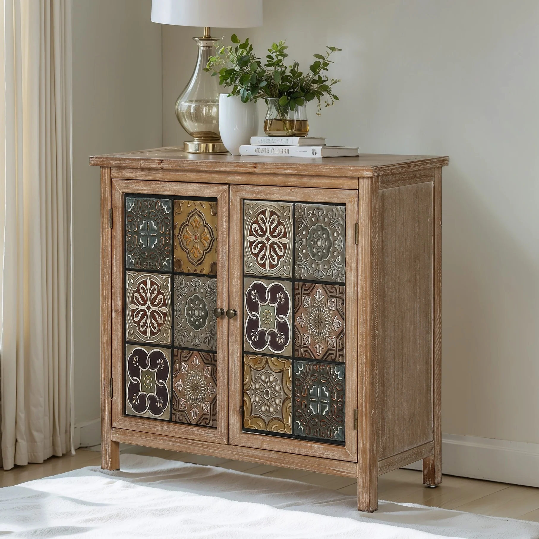 Retro 2-Door Accent Storage Distressed Cabinet