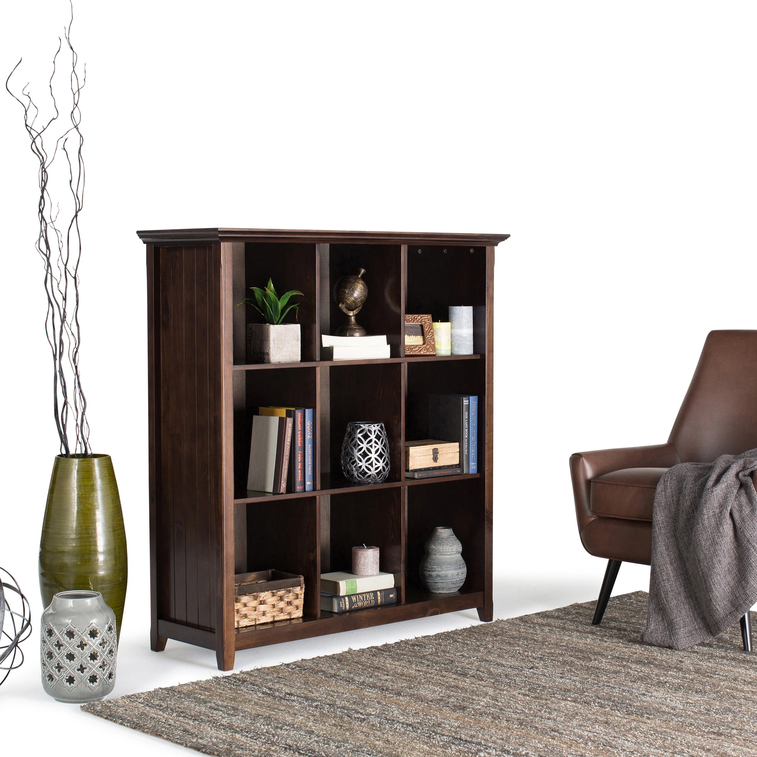 WYNDENHALL Normandy SOLID WOOD 48x44 inch Transitional 9 Cube Bookcase and Storage Unit - 44 Inches wide