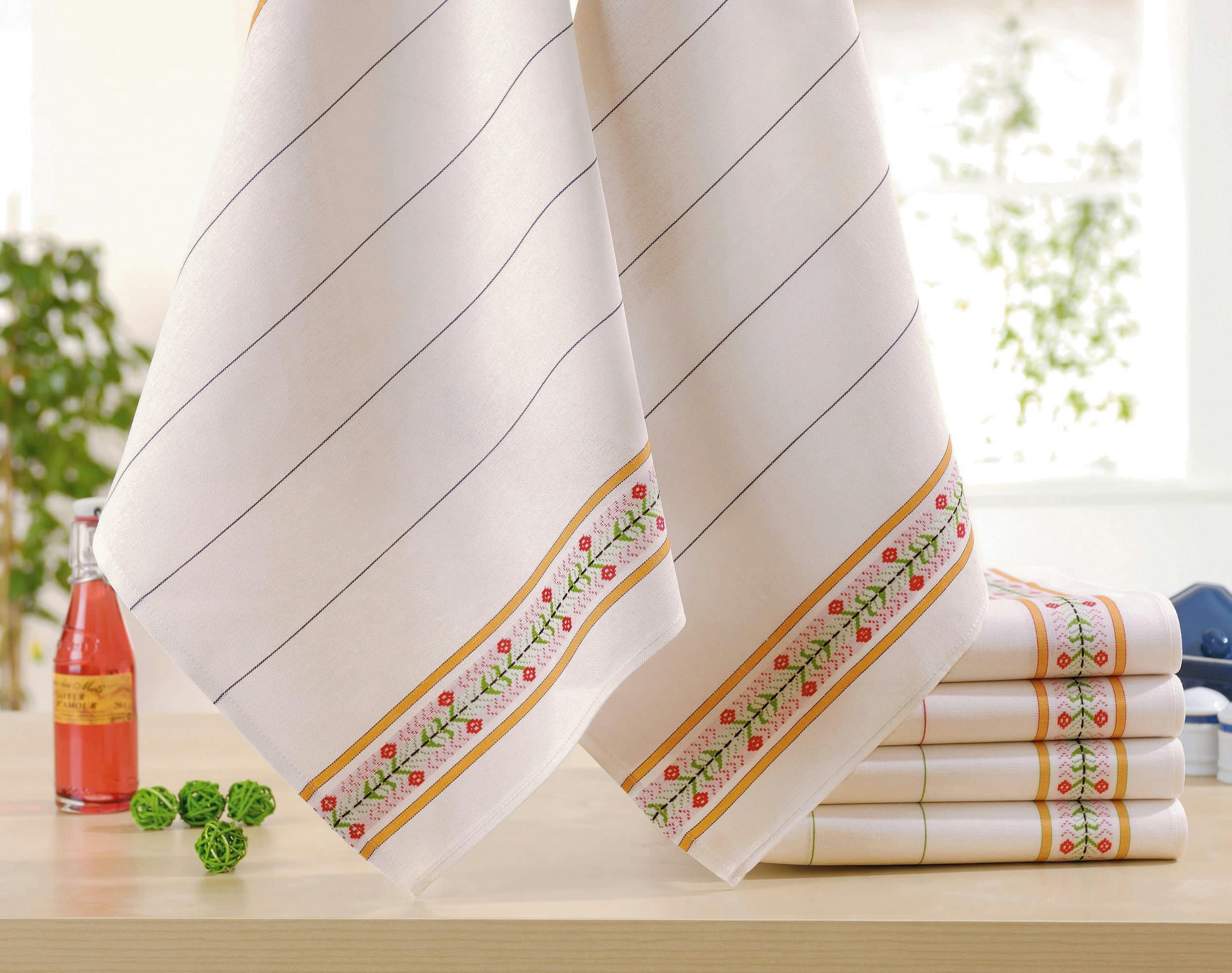 ANTAN - Lot de 6 torchons beige en lin 50x80