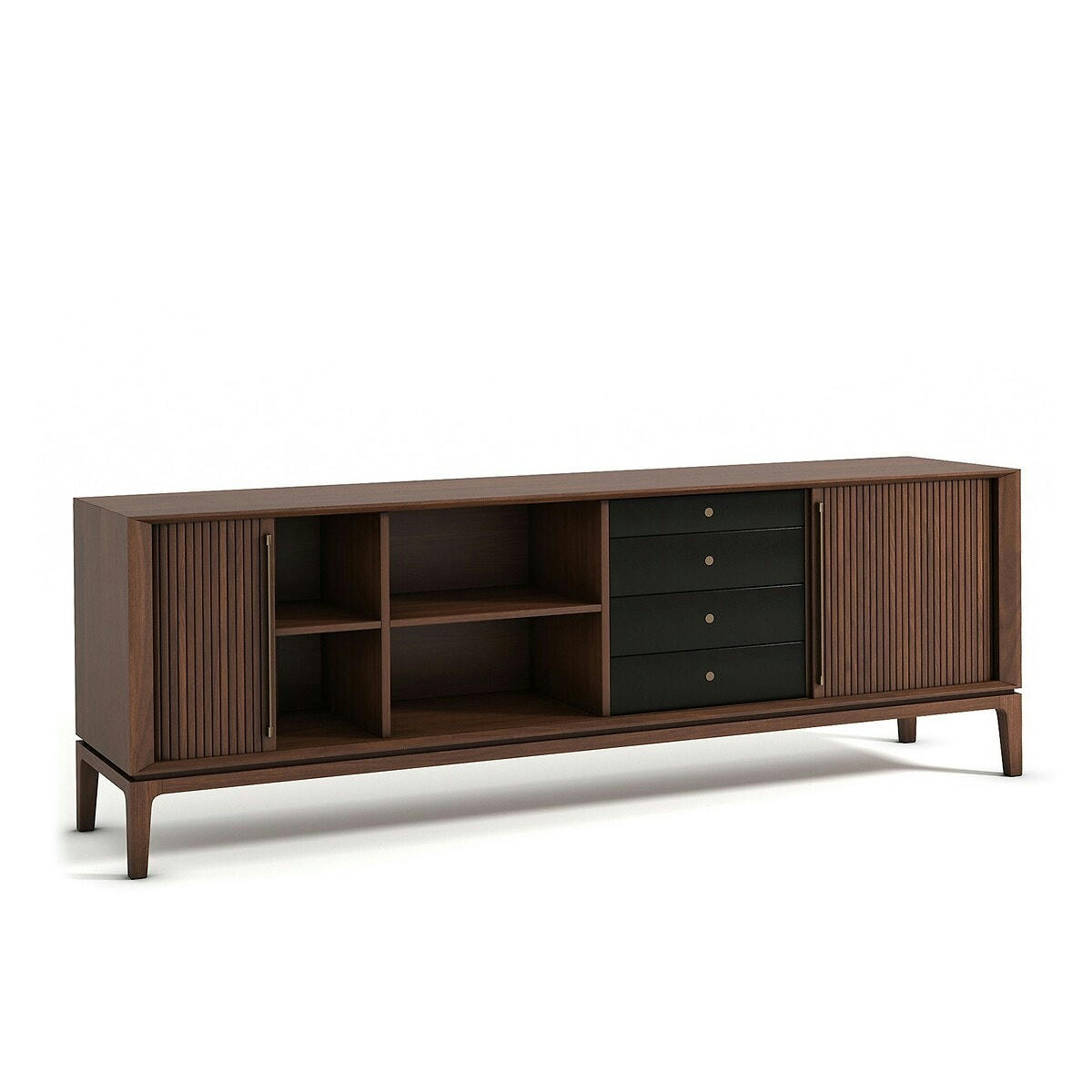 Buffet enfilade noyer et cuir Liamca