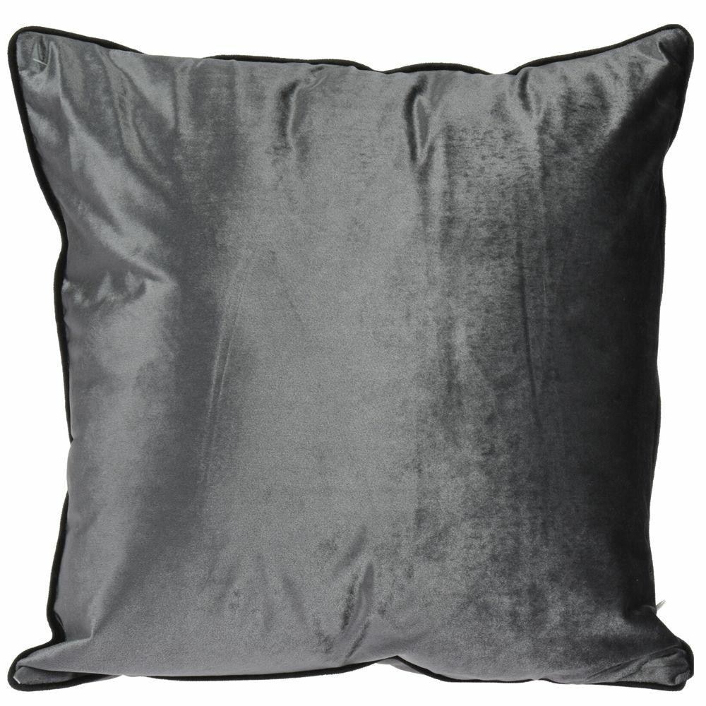 Poduszka dekoracyjna welurowa srebrna 45x45 cm glamour z lamówką na zamek