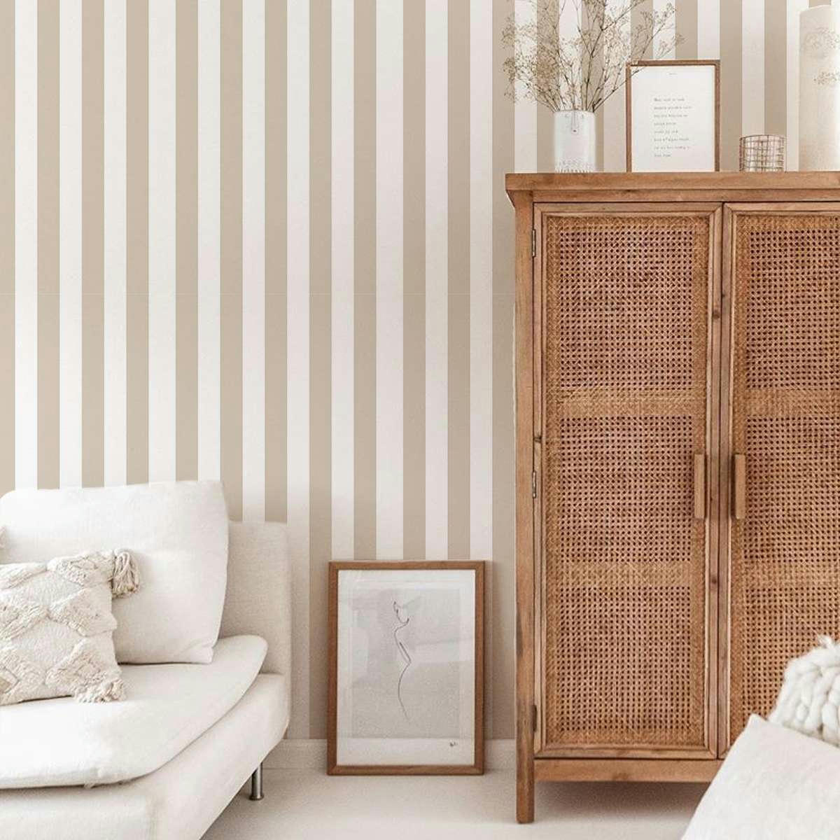 STRIPES - Papier peint vinyle adhésif lignes écru 50x300 cm