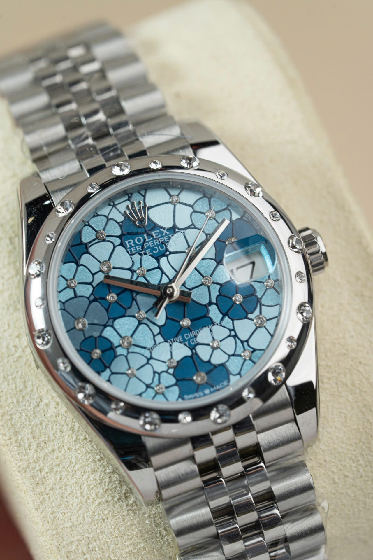 Rolex Datejust 278344 316L Steel Flower Blue Dial CZ Diamonds 31mm Jub AAA Replica