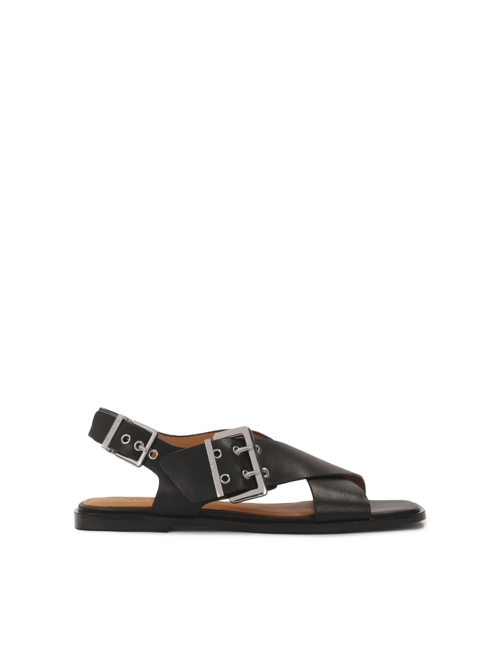 Black flat sole sandals with wide straps