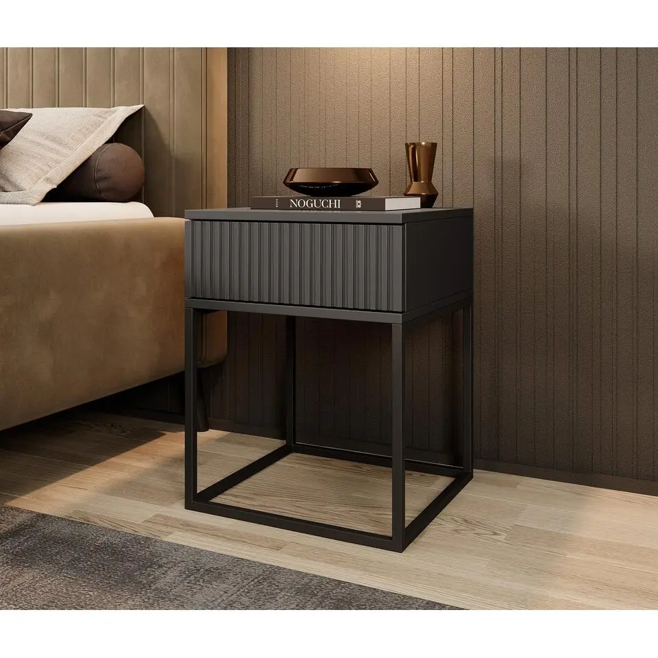 Meubella - Nachtkastje Sylvester 1 - Antraciet - 40 cm