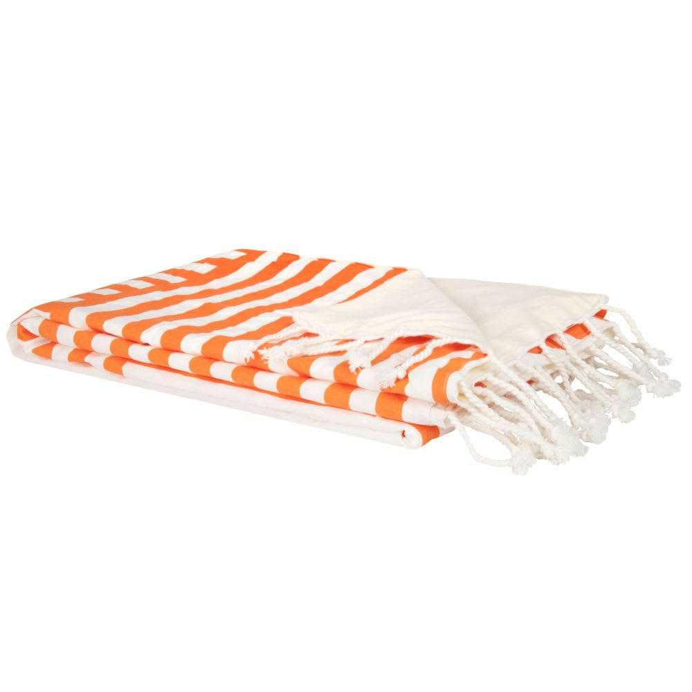RAYAR - Fouta de plage en coton corail et écrue, 100x170