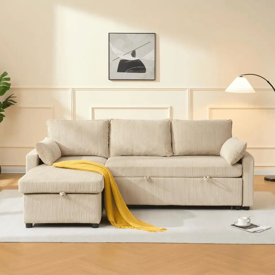 Calicosy - LOUISON 3-zits slaapbank - Beige - 219x147x84 cm