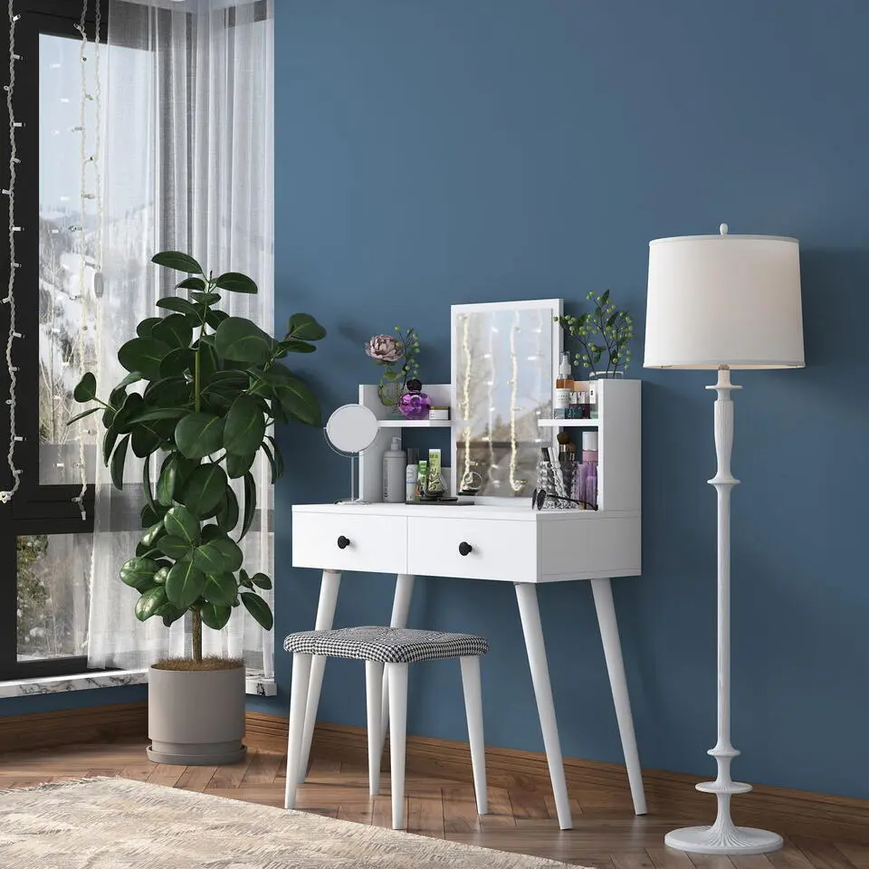 Make-up Tafel Wit - 112cm - Incl. Kruk - Bulon